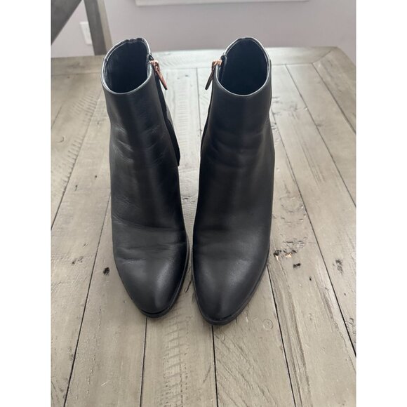 ALEXANDER WANG Gabi Black Leather Booties Rose Gold Cutout Heel Ankle Boots 37 - Picture 4 of 11